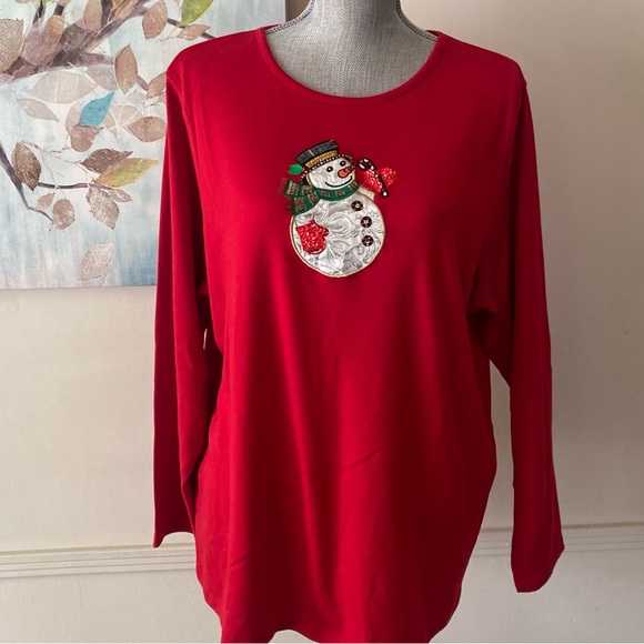 CHRISTMAS 🎄 DESIGNERS ORIGINALS ❤️RED❤️ SNOWMAN ☃️ HOLIDAY TOP SIZE 1X 🌟EUC🌟 - Picture 2 of 12